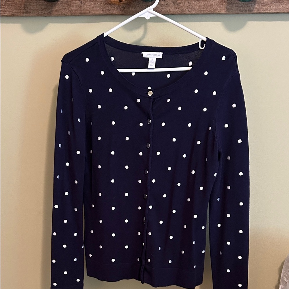 Charter Club cardigan Navy and White Knit Sweater
